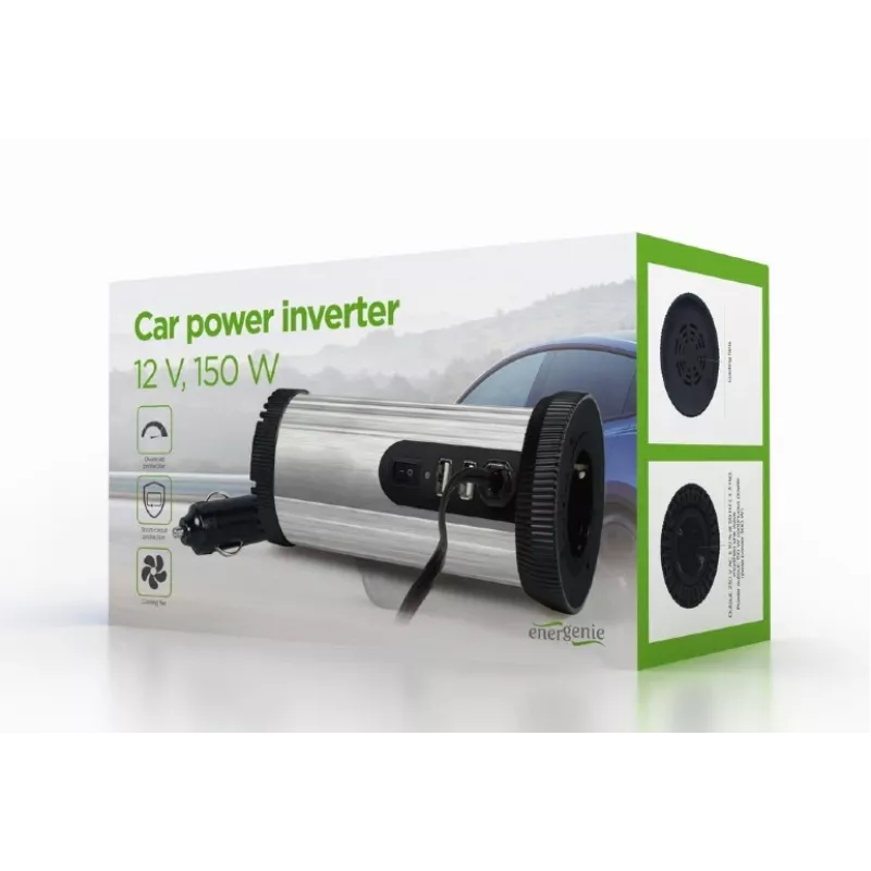 Gembird EG-PWC150-01 barošanas adapteris/invertors Auto 150 W Melns, Pelēks