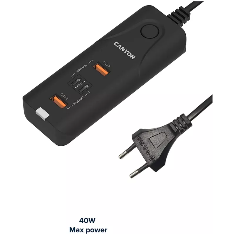 CANYON lādētājs H-10 PD 20W QC 3.0 18W 2USB-A 2USB-C galda melns