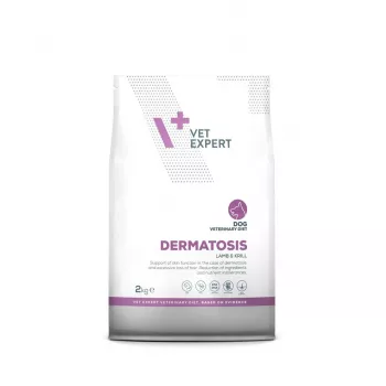 Sausā suņu barība VETEXPERT Veterinary Diet Dermatosis Jēra gaļa & Krils, 2 kg, pieaugušiem suņiem, olbaltumvielas 24%, tauki 17%