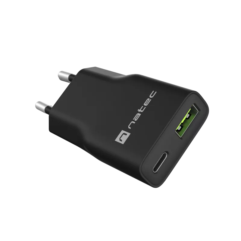 Strāvas adapteris NATEC Ribera NUC-2377 — 1×USB-A, 1×USB-C, 3 A izeja