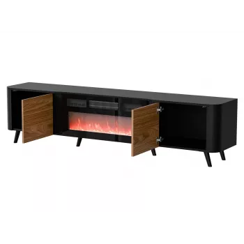 TV skapis Cama Meble Volare 200 x 39 x 49 cm melns/valrieksts ar kamīnu