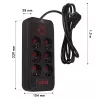 Strāvas sadalītājs MACLEAN MCE389 B — 6 rozetes, 4×USB-A + 1×USB-C, 110–240V, 2.1A, 2500W, 1,5 m kabelis, melns