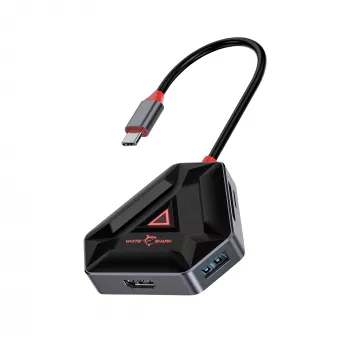 USB-C centrmezgls SBOX HEXAGON 6-in-1 ar HDMI un Ethernet, Type-C balts