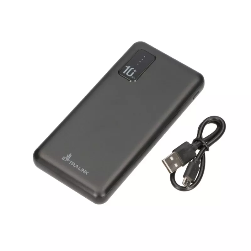 Ārējais akumulators Extralink EPB-098B 10000 mAh, LiPo, 2× USB-A + 1× USB-C, melns