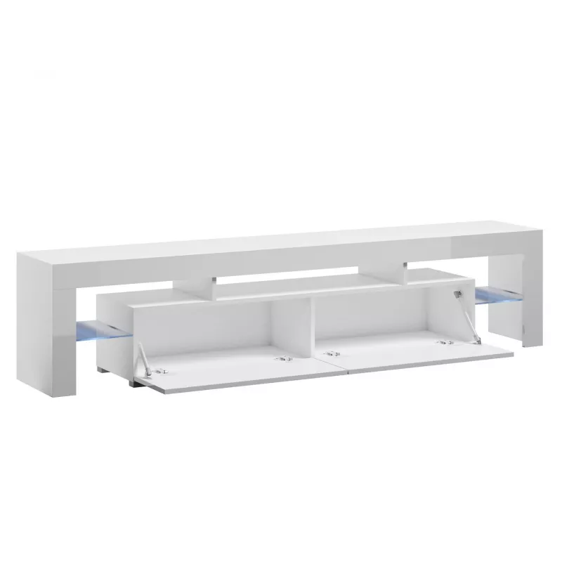 TV statīvs Cama Meble TORO 200 — 2000×350×410 mm, pelēka virsma no skaidu plātnes, pelēks/balts spīdums