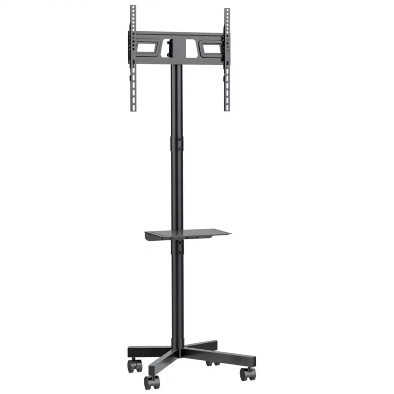 TV ratiņi MACLEAN MC-949 32–55 collu televizoriem, VESA 75×75–400×400 mm, maks. slodze 25 kg, augstums 147–155 cm, uzglabāšanas plaukts, melns