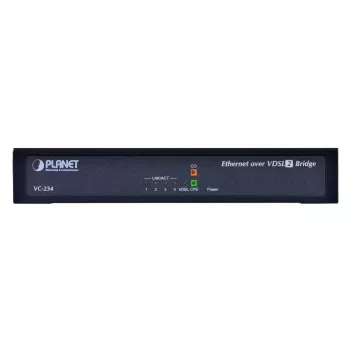 Tīkla tilts PLANET VC-234 pārvaldāms 4-portu Fast Ethernet (10/100) montāžai statnē 1U, līdzstrāvas ieeja, 0,8 Gbit/s komutācijas jauda