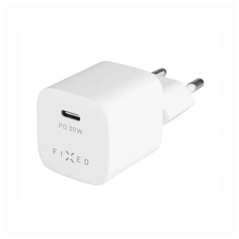 Pārnēsājams USB-C ceļojumu lādētājs FIXED FIXC30M-C-WH 30W kompakts dizains