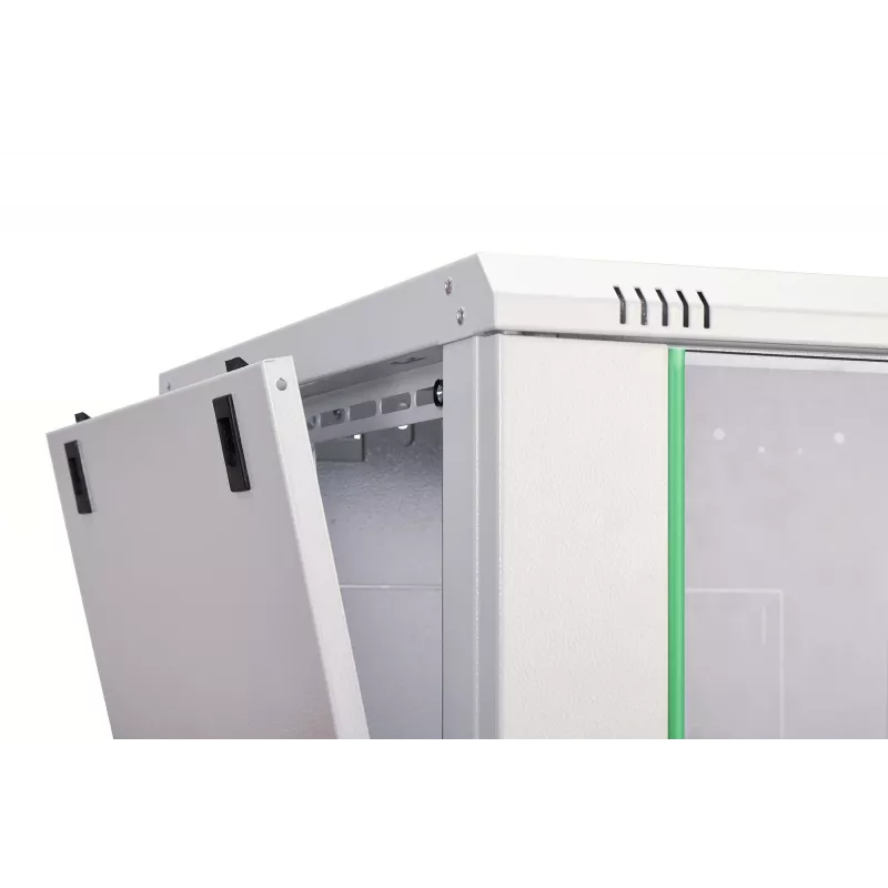 Pie sienas stiprināms 19 collu statņu skapis DIGITUS Dynamic-N DN-37106 — 9U, 600x600 mm, IP20, atslēgas slēdzene
