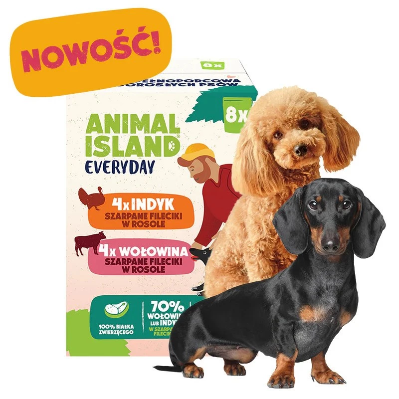 ANIMAL ISLAND tītara/liellopa suņu barības paciņas 8x150g