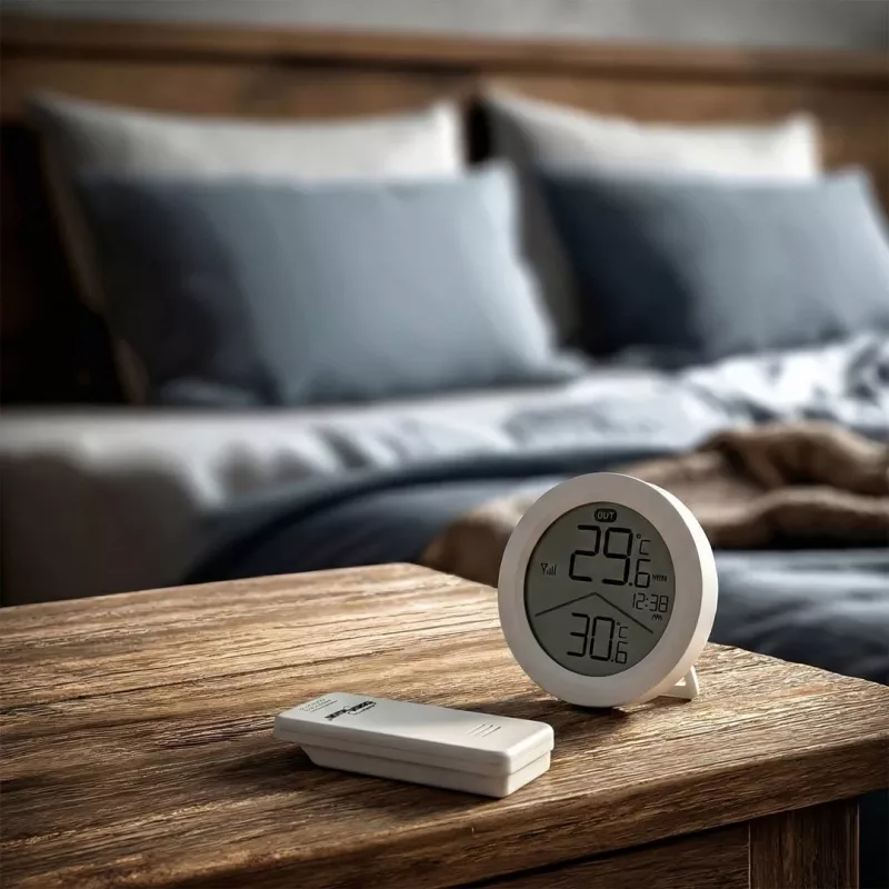 GreenBlue bezvadu laikapstākļu stacija, IEKŠĀ/ĀRĀ temperatūra, pulkstenis, °C/°F izvēle, darbības rādiuss līdz 60 m, GB162