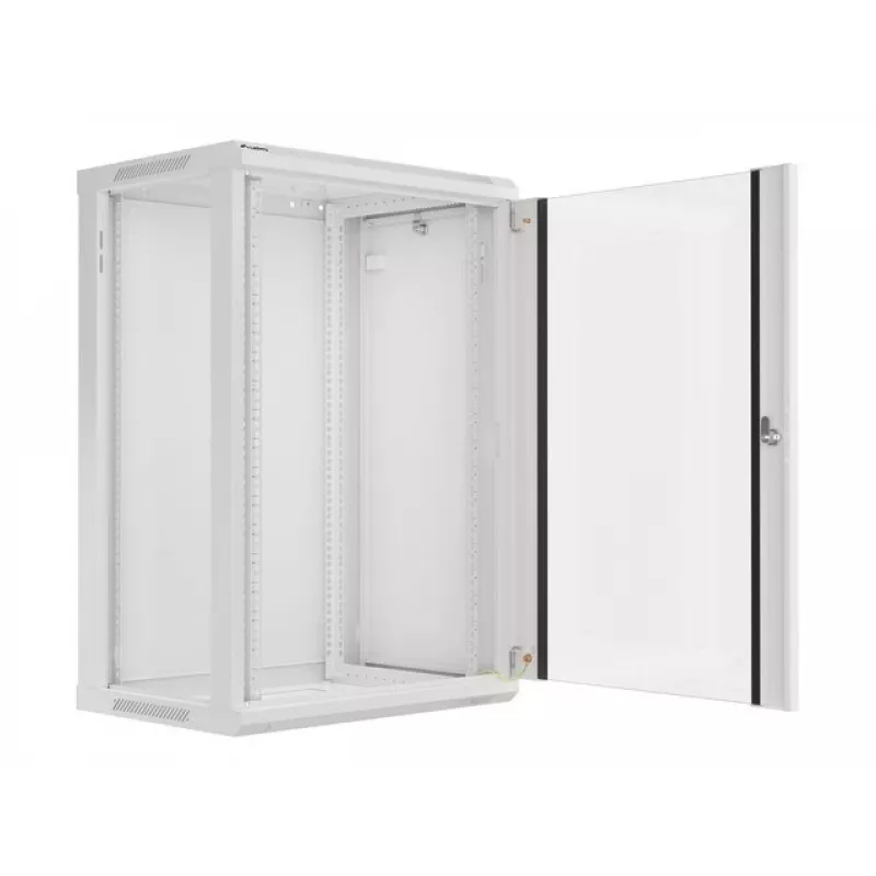 Lanberg pie sienas stiprināms instalācijas statīvu skapis 19'' 18U 600x450mm pelēks (stikla durvis)