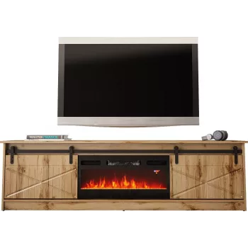 TV skapis Cama Meble GRANERO ar kamīna nodalījumu, Wotan ozols, 2000×350×567 mm, 2 durvis, 2 plaukti