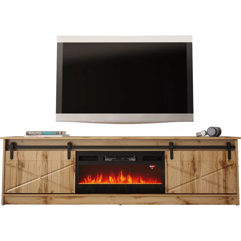 TV skapis Cama Meble GRANERO ar kamīna nodalījumu, Wotan ozols, 2000×350×567 mm, 2 durvis, 2 plaukti