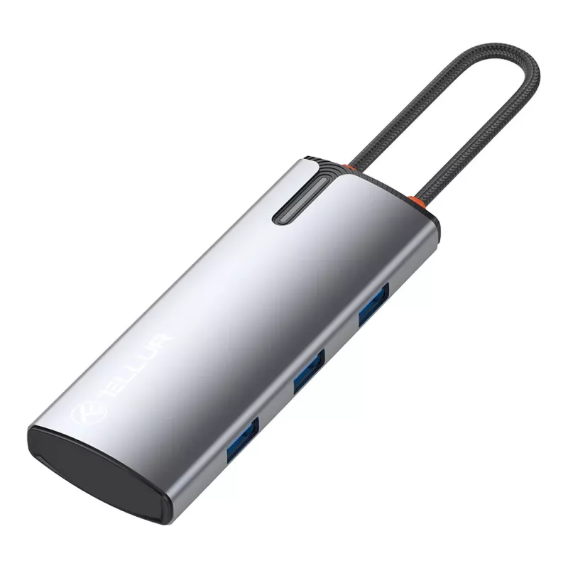 USB-C centrmezgls Tellur TLL321061 ar PD 3.0 100W, HDMI izeju un 3× USB 3.0 portiem