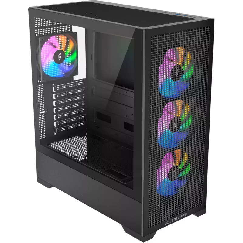 PC case Silentware Core 100 A-RGB Melns — model CORE100Melns, A-RGB lighting, mid-tower form factor