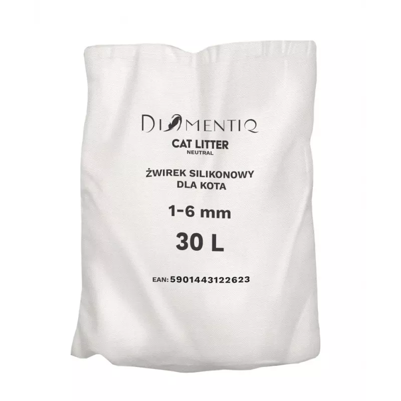 Kaķu pakaiši DIAMENTIQ Neutral salipstošas silikona granulas 30 L — bez smaržas, 1–6 mm
