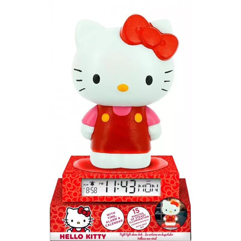 3D naktslampiņa Kids Euroswan HK50198 ar Hello Kitty dizainu un iebūvētu modinātājpulksteni