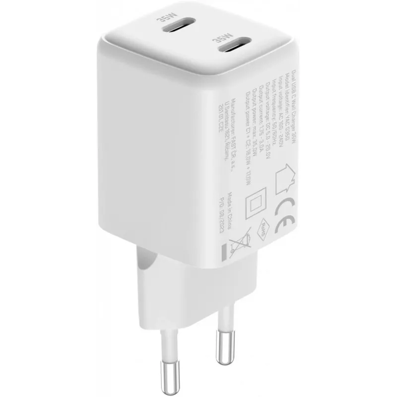 Sienas USB-C lādētājs YENKEE G35D 2x18W Power Delivery 3.0 3A