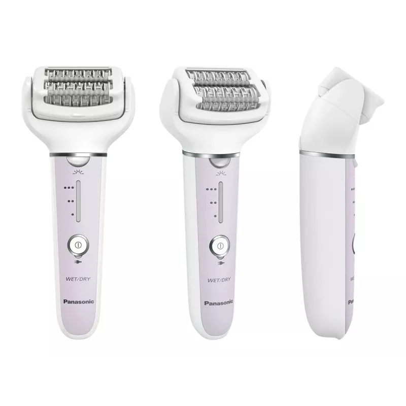 Epilators Panasonic ES-EY30A — 60 pincetes, 3 ātrumi, mitrai un sausai lietošanai, darbināms ar baterijām, balts/violets