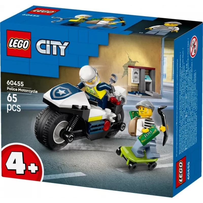 LEGO City Policijas motocikla pakaļdzīšanās komplekts 60455 — 65 detaļas, 2 minifigūras, vecumam 4+