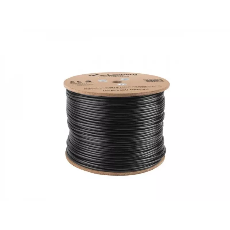 Tīkla kabelis LANBERG Cat5e U/UTP LCU5-21CU-0305-BK, 305 m, 24 AWG, PVC apvalks, melns
