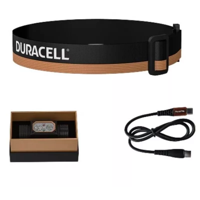 Galvaslampa Duracell DH2000R Dāvanu kastīte — kompakta melna/oranža uzlādējama galvaslampa