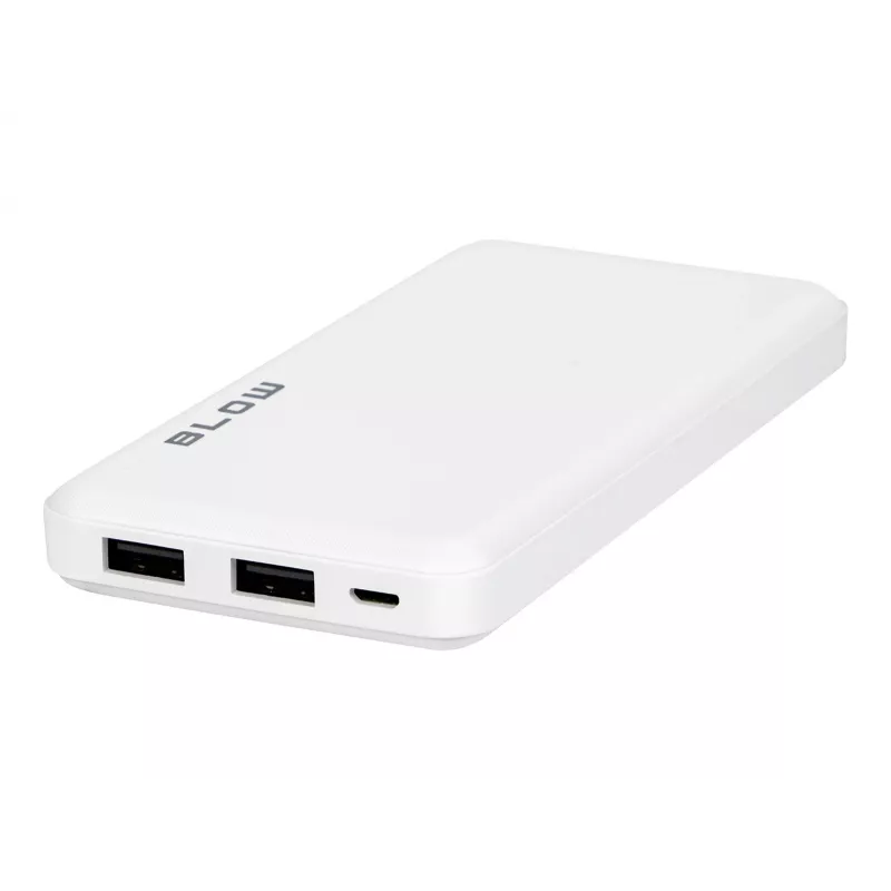 Pārnēsājams lādētājs ārējais akumulators BLOW PB10A 10000mAh (37Wh), 2x USB-A izejas, 22.5W kopējā, Micro‑USB ieeja, polimēra baterija
