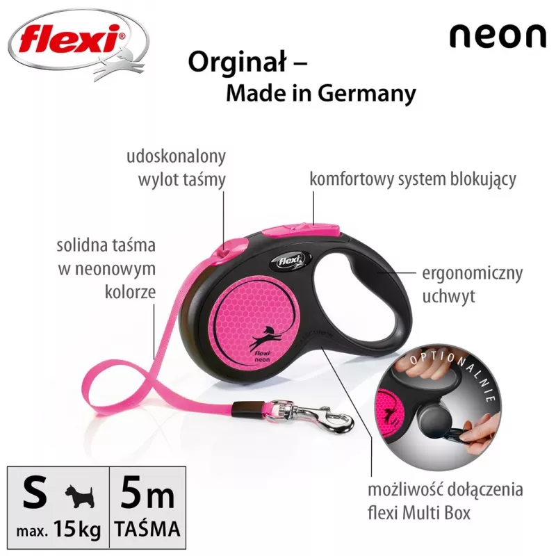 Flexi New Neon S 5 m Suņa izvelkamā pavada