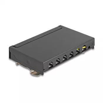 Plākstera panelis DELOCK Mini Desktop RJ45 6-portu Cat.6A ekranēts, metāla, melns, 80×22×125 mm