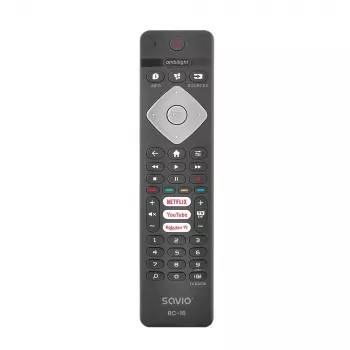 SAVIO RC-16 IR bezvadu tālvadības pults TV uztvērējam / televizora pierīcei, 20 ierīcēm, 10 m darbības attālums, melna