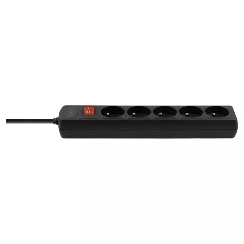Strāvas pagarinātājs SAVIO LZ-18 — 5 m kabelis, 5 maiņstrāvas rozetes, iekštelpām, melns, 10 A, 50 Hz