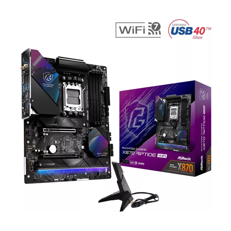 Mātesplate ASRock X870 Riptide WiFi — ATX, AMD X870, Socket AM5, DDR5, 4 DIMM, 256 GB, Wi‑Fi 7, 2.5GbE