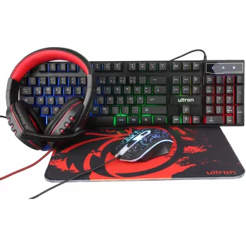 Spēļu komplekts Ultron HAWK klaviatūra pele QWERTZ vācu melna sarkana balta
