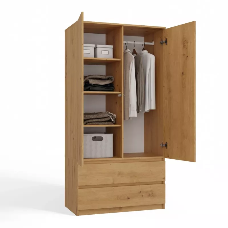 Topeshop SZAFA MALWA ART bedroom wardrobe/closet 5 shelves 2 durvis(s) ozols