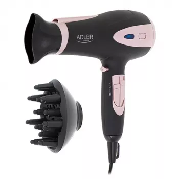 Adler | Matu žāvētājs | AD 2248b ION | 2200 W | Temperatūras iestatījumu skaits 3 | Jonu funkcija | Difuzora sprausla | Melns/Rozā