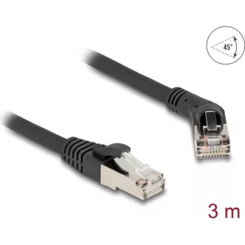 Tīkla kabelis DeLOCK RJ45 Cat.6A 45° leņķī pret taisnu 3m melns