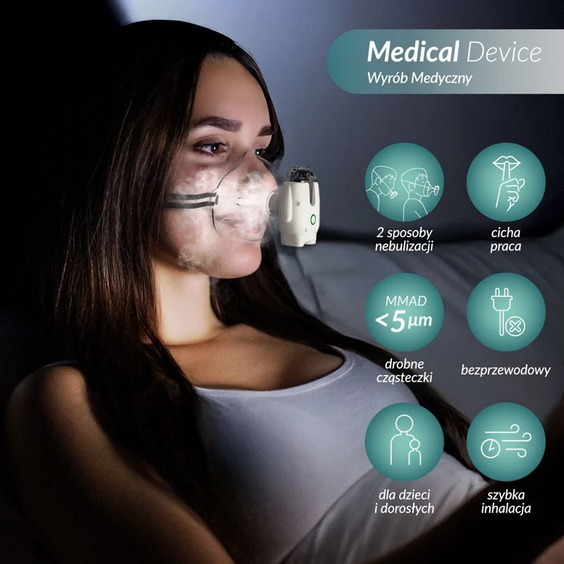 Pārnēsājams ultraskaņas inhalators neno Atemo 36 / 5 000 — ar bateriju/USB, bērniem, ietver iemuti un bērnu masku