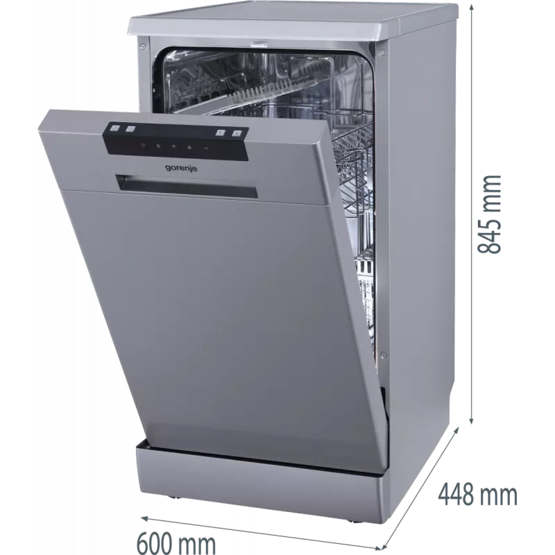 Gorenje GS522E10S trauku mazgājamā mašīna, E, brīvstāvoša, platums 45 cm, vietu iestatījumu skaits 10, pelēka