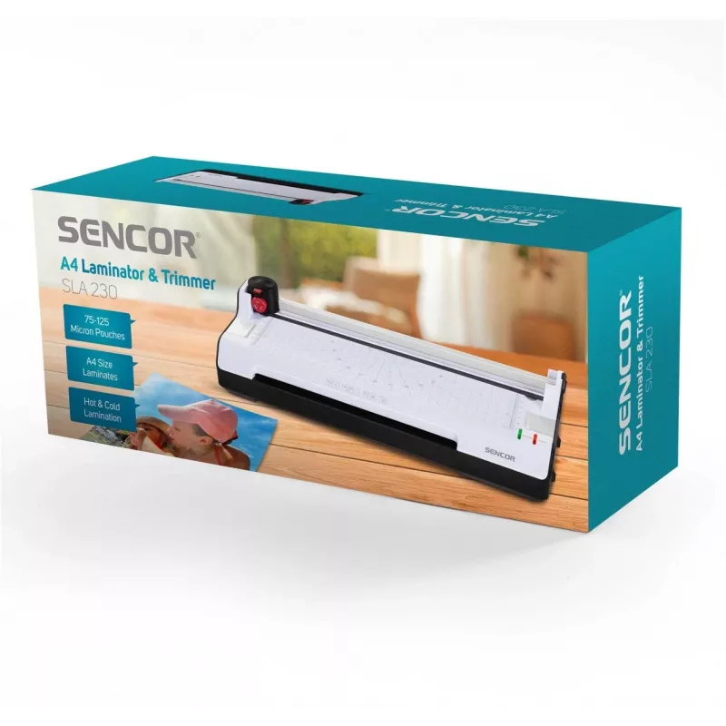 Biroja laminators SENCOR SLA 230 A4, saderīgs ar A4 loksnēm, 2x75–2x125 mm kabatiņu biezuma diapazons