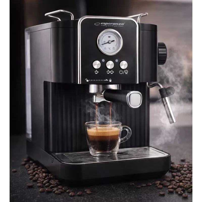 Espresso kafijas automāts ESPERANZA EKC010 — 1,8 L ūdens tvertne, 850 W, 20 bāri, iebūvēts piena putotājs