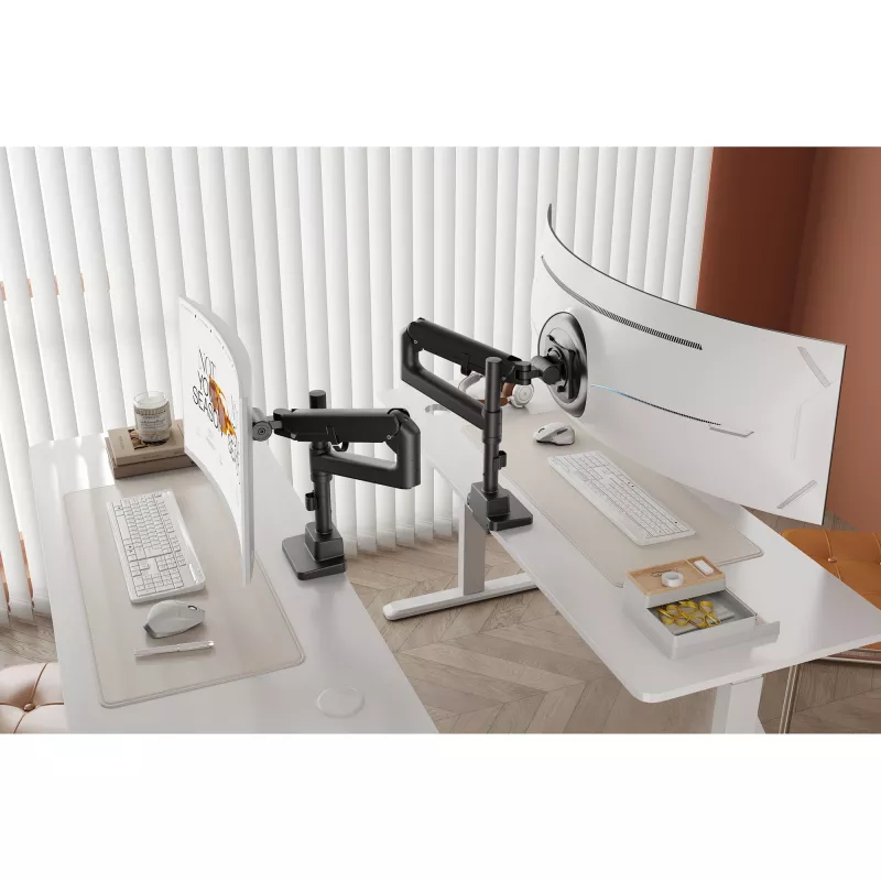 Monitora stiprinājums DIGITUS Single, skava, līdz 57 collām, 27 kg ietilpība, VESA 75x75–100x100, augstuma regulēšana, slīpums -75° līdz 75°, melns