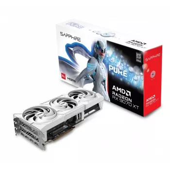 Grafikas karte Sapphire Radeon RX 9070 XT — 16 GB GDDR6, PCIe 5.0, 256-bit, 320 mm, 3 slotu, balta