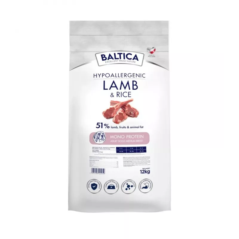 BALTICA NUTRACEUTIC Hipoalerģiska jēra gaļa un rīsi M 12kg