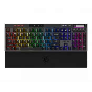 Mehāniskā spēļu tastatūra MSI Strike Pro W Silent US izkārtojums RGB fona apgaismojums, vadu, klusie taustes slēdži