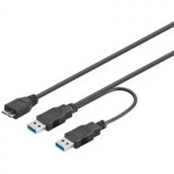 Wentronic Goobay USB 3.0 Dual Power SuperSpeed kabelis, melns, 0,3 m - USB 3.0 spraudnis (A tips), USB 3.0 spraudnis (A tips) > USB 3.0 mikro spraudnis (B tips) (95746)