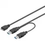 Wentronic Goobay USB 3.0 Dual Power SuperSpeed kabelis, melns, 0,3 m - USB 3.0 spraudnis (A tips), USB 3.0 spraudnis (A tips) > USB 3.0 mikro spraudnis (B tips) (95746)