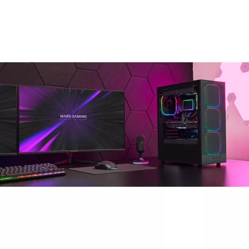 Datora korpuss TACENS MARS MC‑NEBULA Midi Tower ar rūdīta stikla paneli, četriem 120 mm aRGB ventilatoriem, atbalsta ATX, GPU līdz 30,2 cm