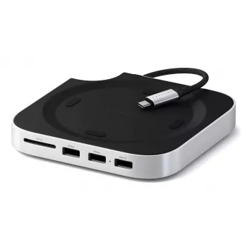 Satechi klēpjdatora dokstacija/portu replikators ST-GNMMES — vadu USB 3.2 Gen 2 Type-C centrmezgls, USB-A un SD, Sudraba