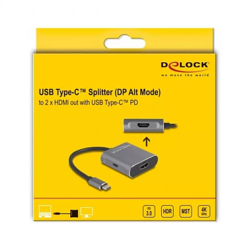 DeLOCK USB Type-C sadalītājs DP Alt Mode uz 2 x HDMI MST 3840x2160